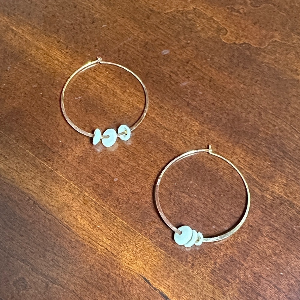 Gold Hoop Earrings with White Puka Shells